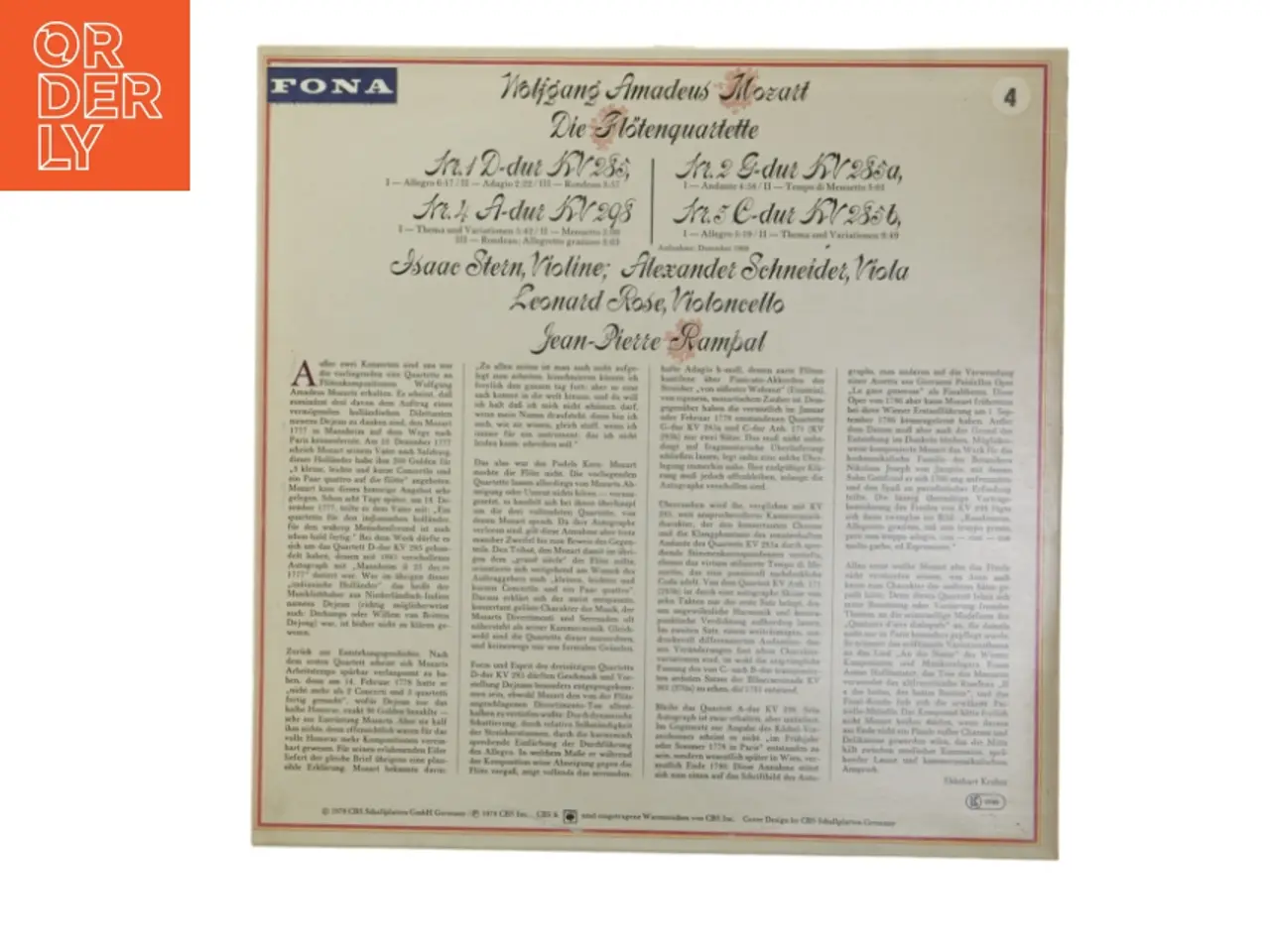 Billede 2 - Wolfgang Amadeus Mozart Die Fltenquartette LP fra CBS