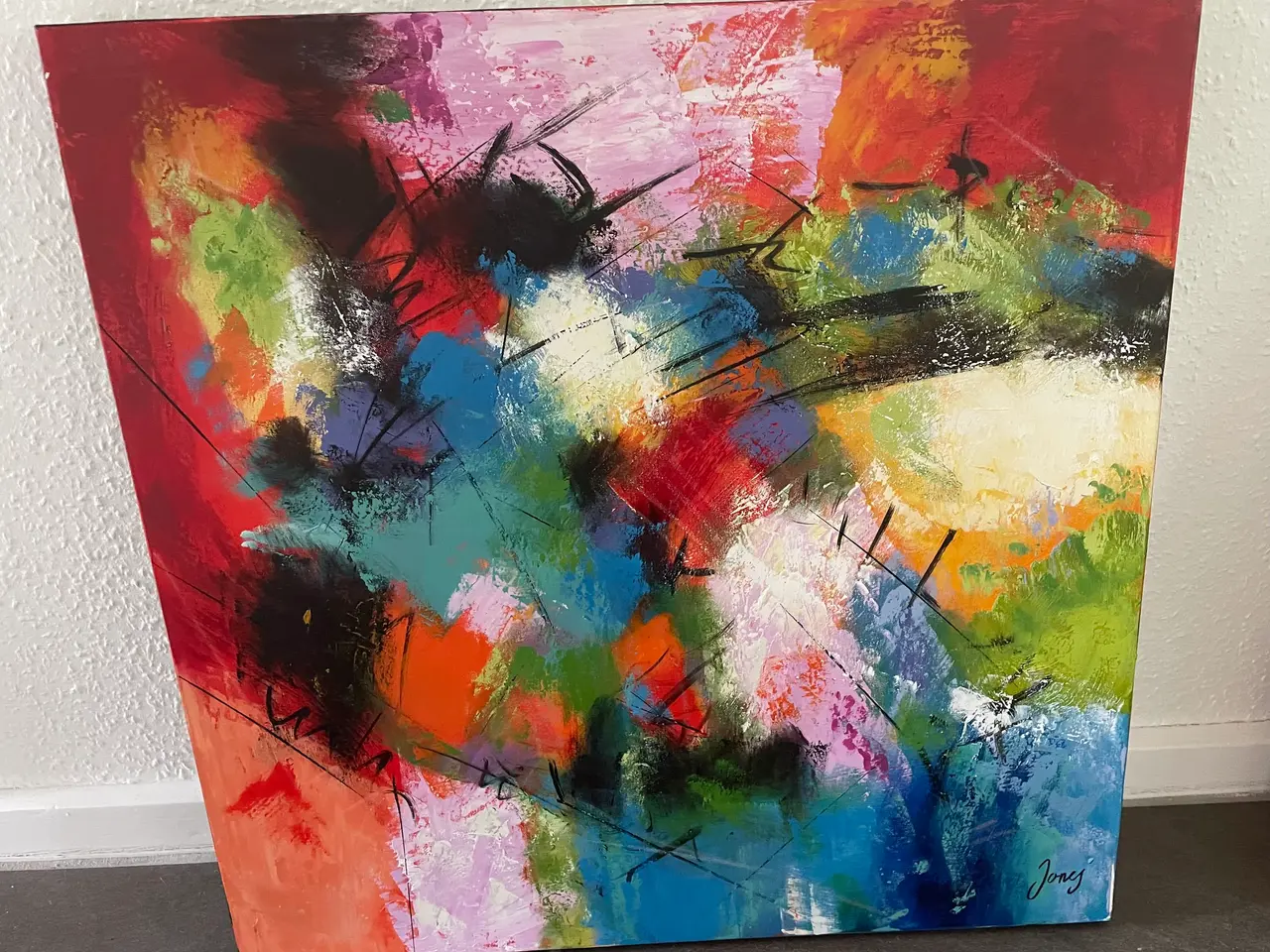 Billede 2 - Malerier på lærred i flotte friske farver. 60x60.
