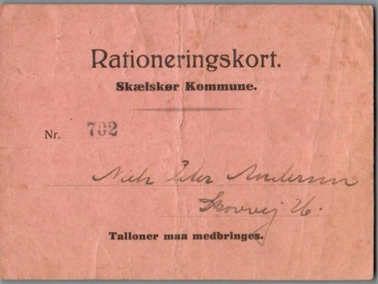Billede 1 - Rationeringskort - Skælskør Kommune - 2 Verdenskrig