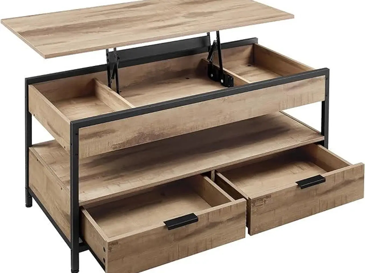 Billede 1 - Sofabord med hævebar bordplade, skuffer og opbevaring - camel brown/sort
