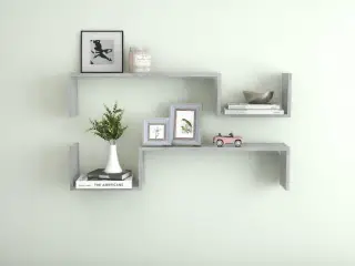 Væghylder 2 stk. 100x15x20 cm konstrueret træ betongrå