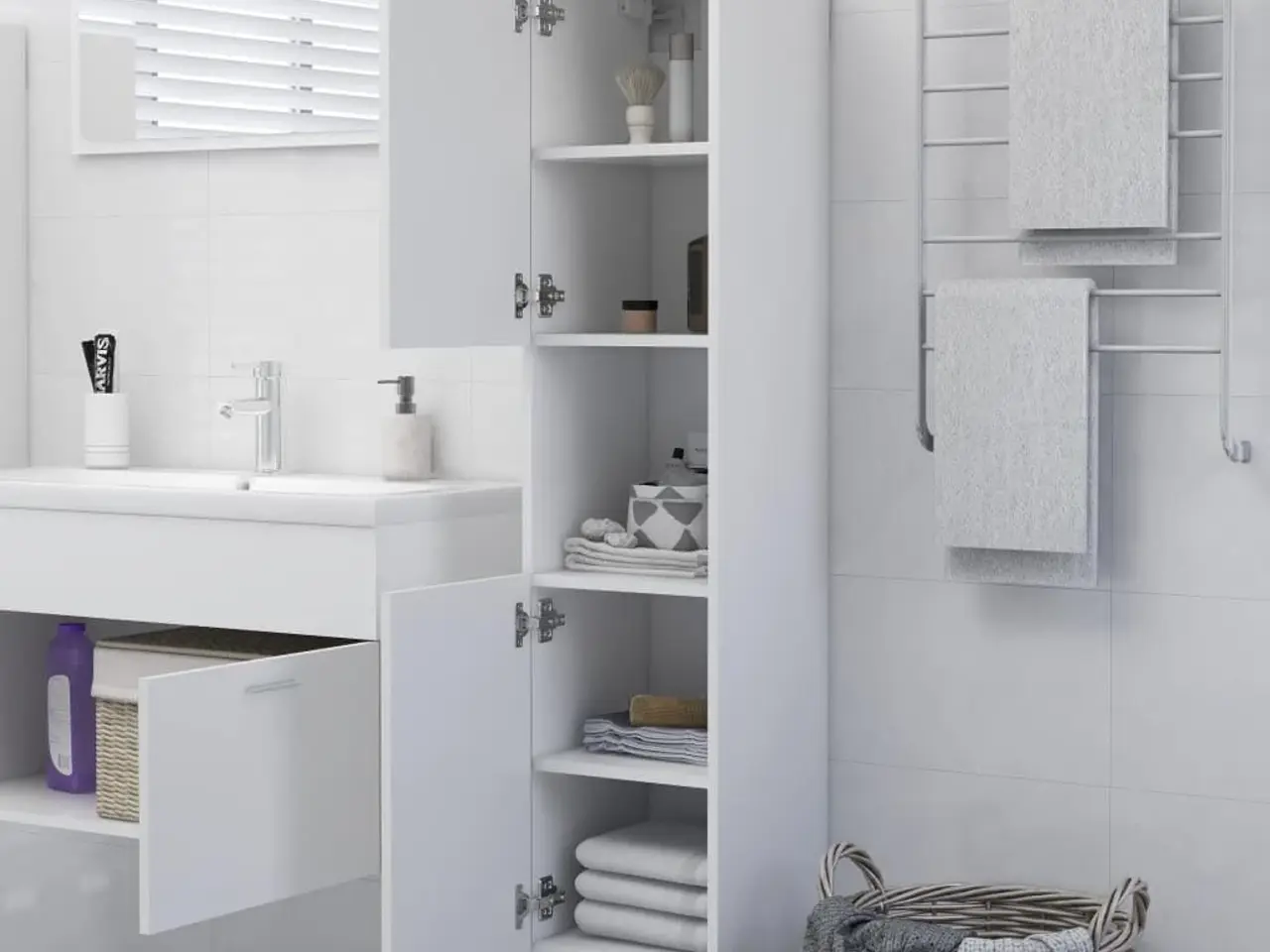 Billede 3 - Badeværelsesskab 30x30x130 cm konstrueret træ hvid