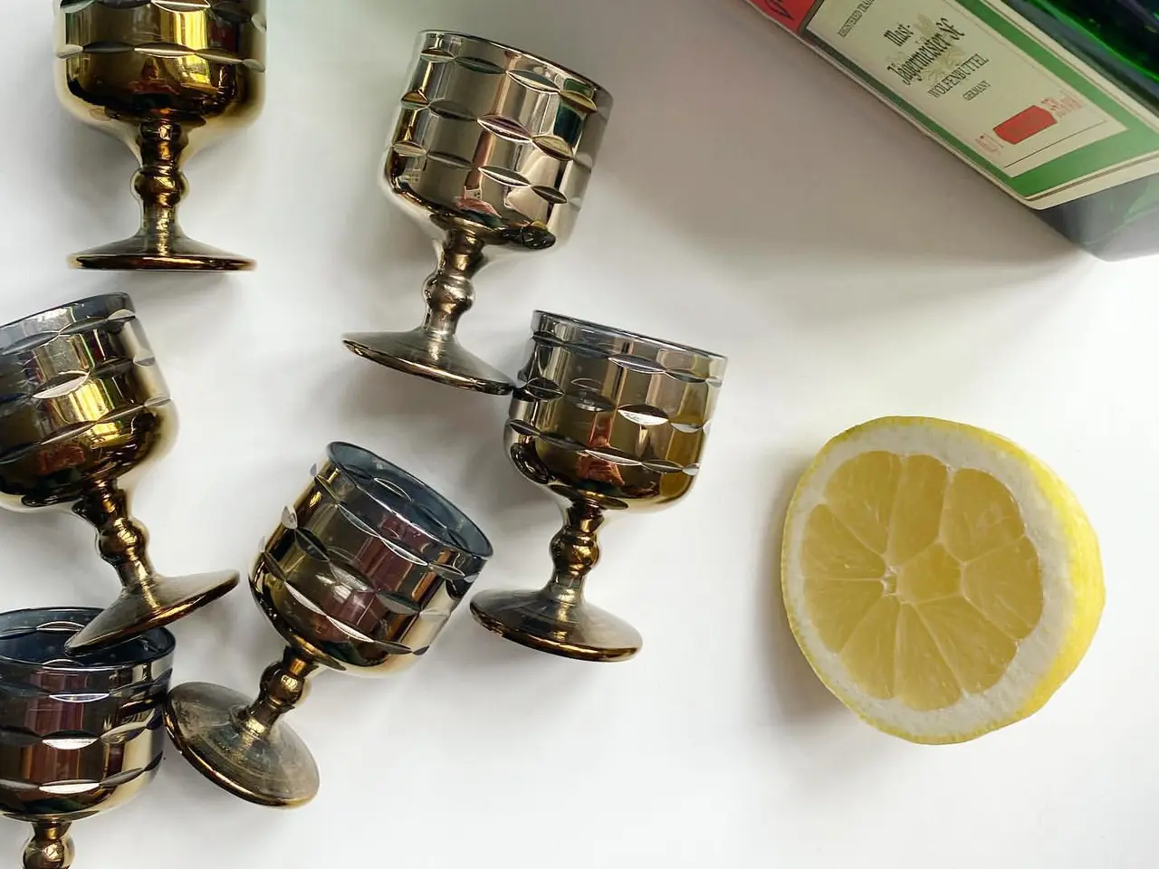 Billede 3 - Portvin/shotglas, metalliske, 6 stk samlet, NB