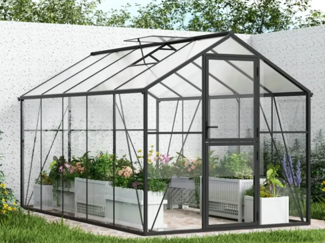 Billede 3 - Drivhus Premium Sort 382 cm - Glas/Polycarbonat 8,7m2