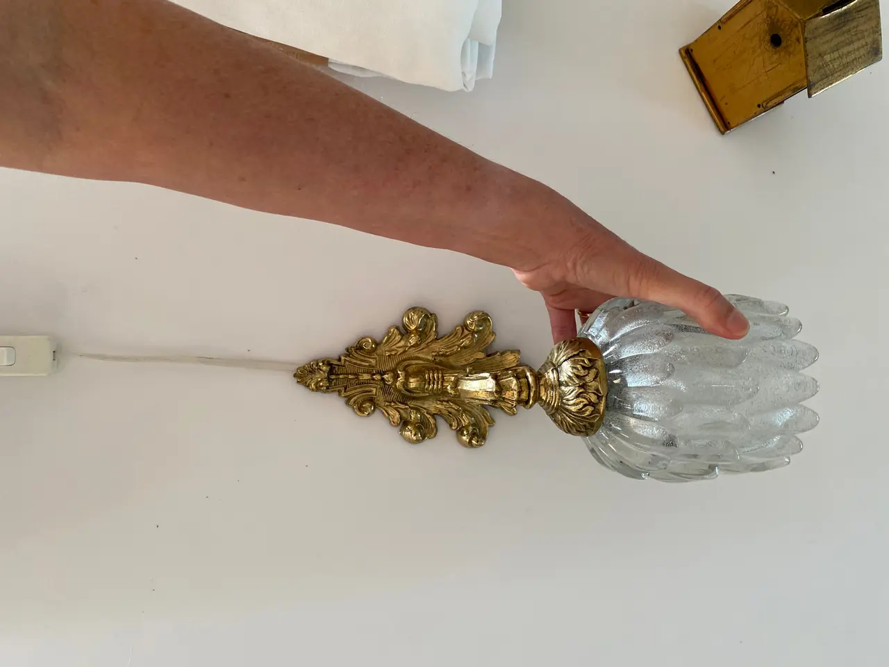 Billede 4 - Antik Messing lampe med glasskærm