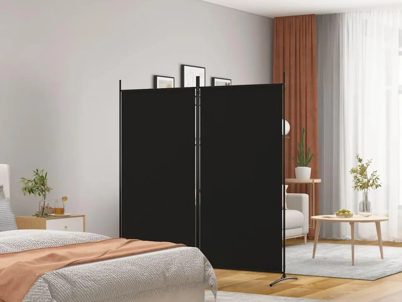 Billede 1 - 2-panels rumdeler 175x180 cm stof sort