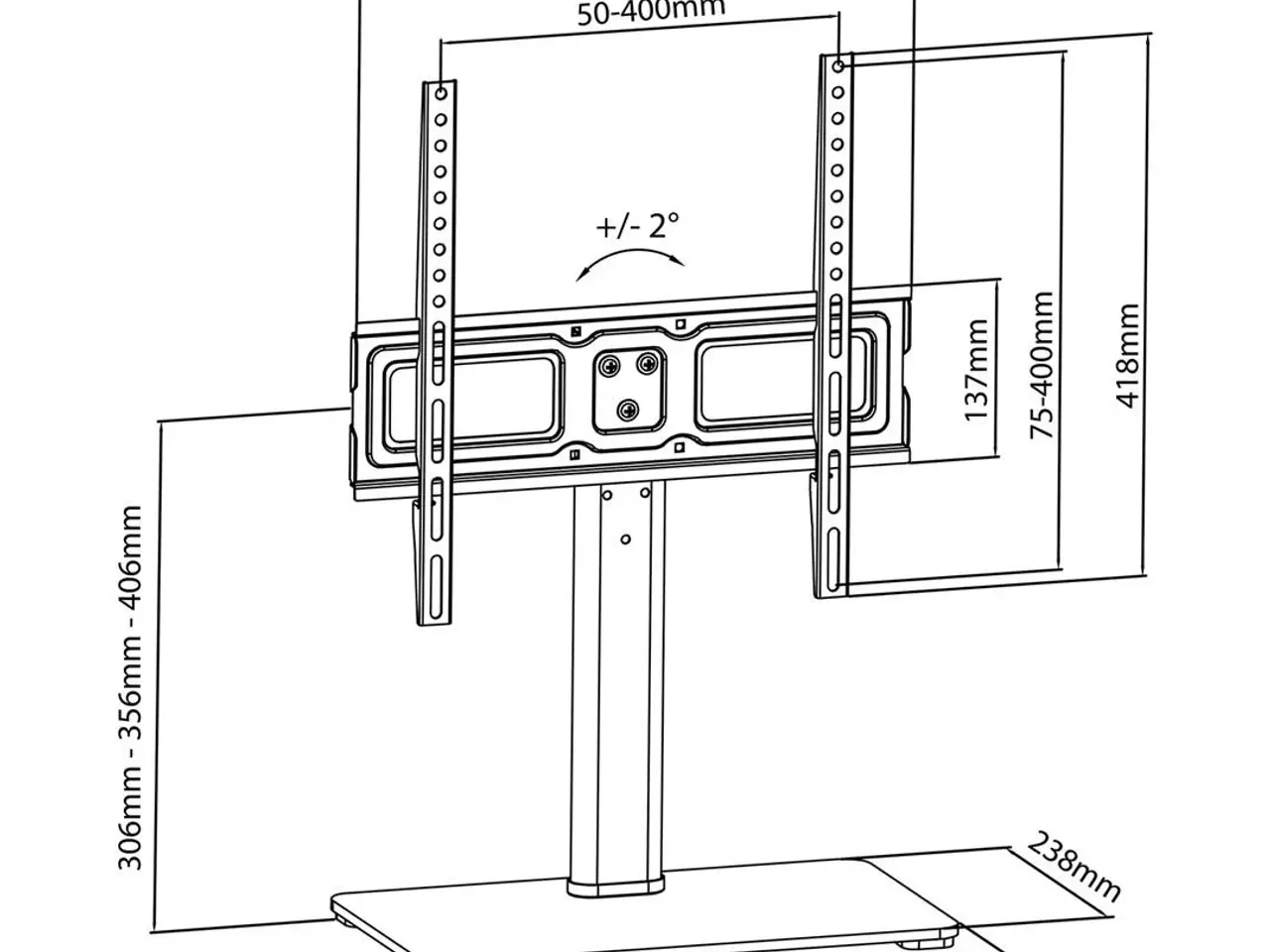 Billede 10 - TV bordstand - Maclean MC-450, universal 32-65", VESA 400×400, hærdet glas, højdejusterbar, max 40 kg
