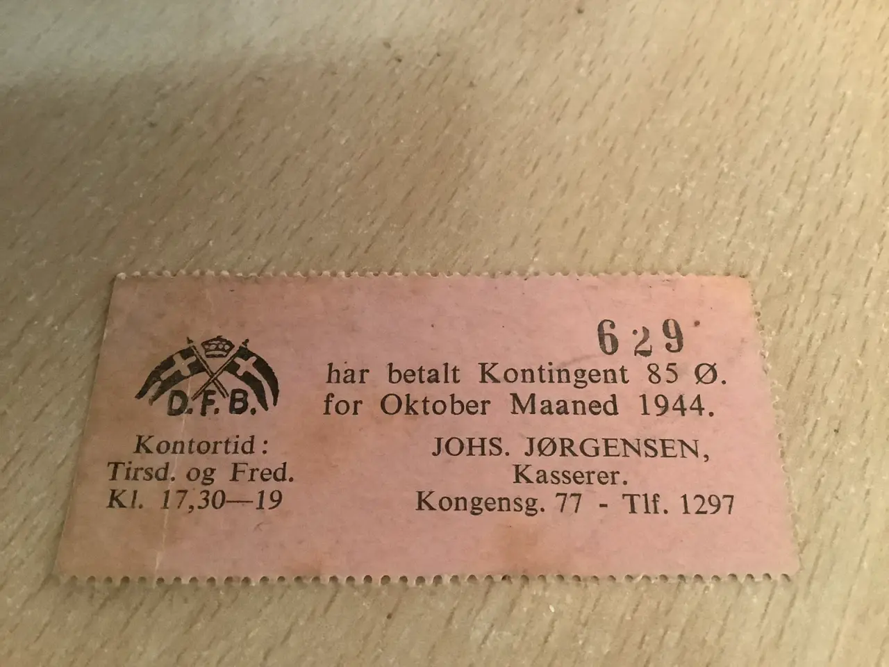 Billede 1 - Gammel D.F.B. Kontingent billet okt. 1944