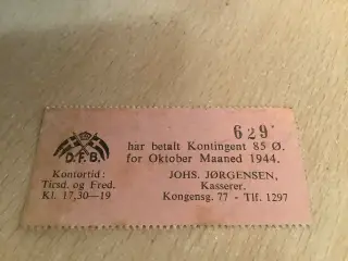 Gammel D.F.B. Kontingent billet okt. 1944