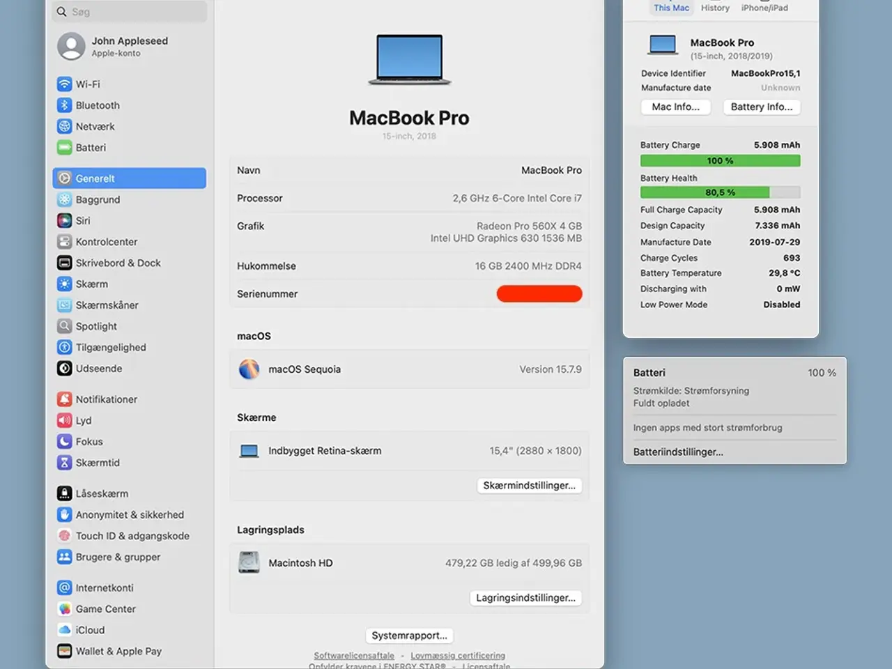 Billede 7 - MacBook Pro (15", 2018) – Space Gray – 80% batteri