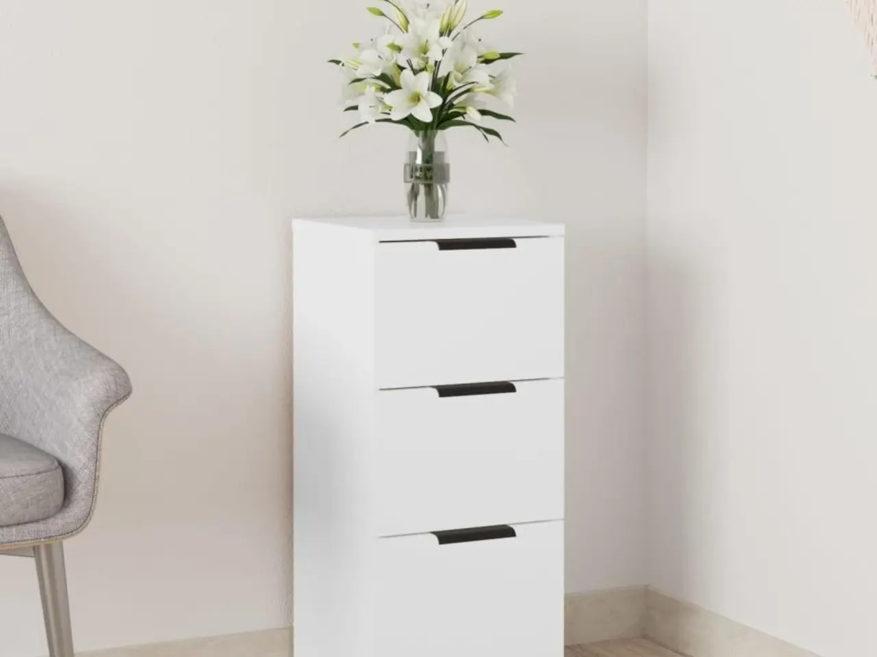 Billede 1 - Skænk med 3 skuffer - 30×30×70 cm, hvid konstrueret træ