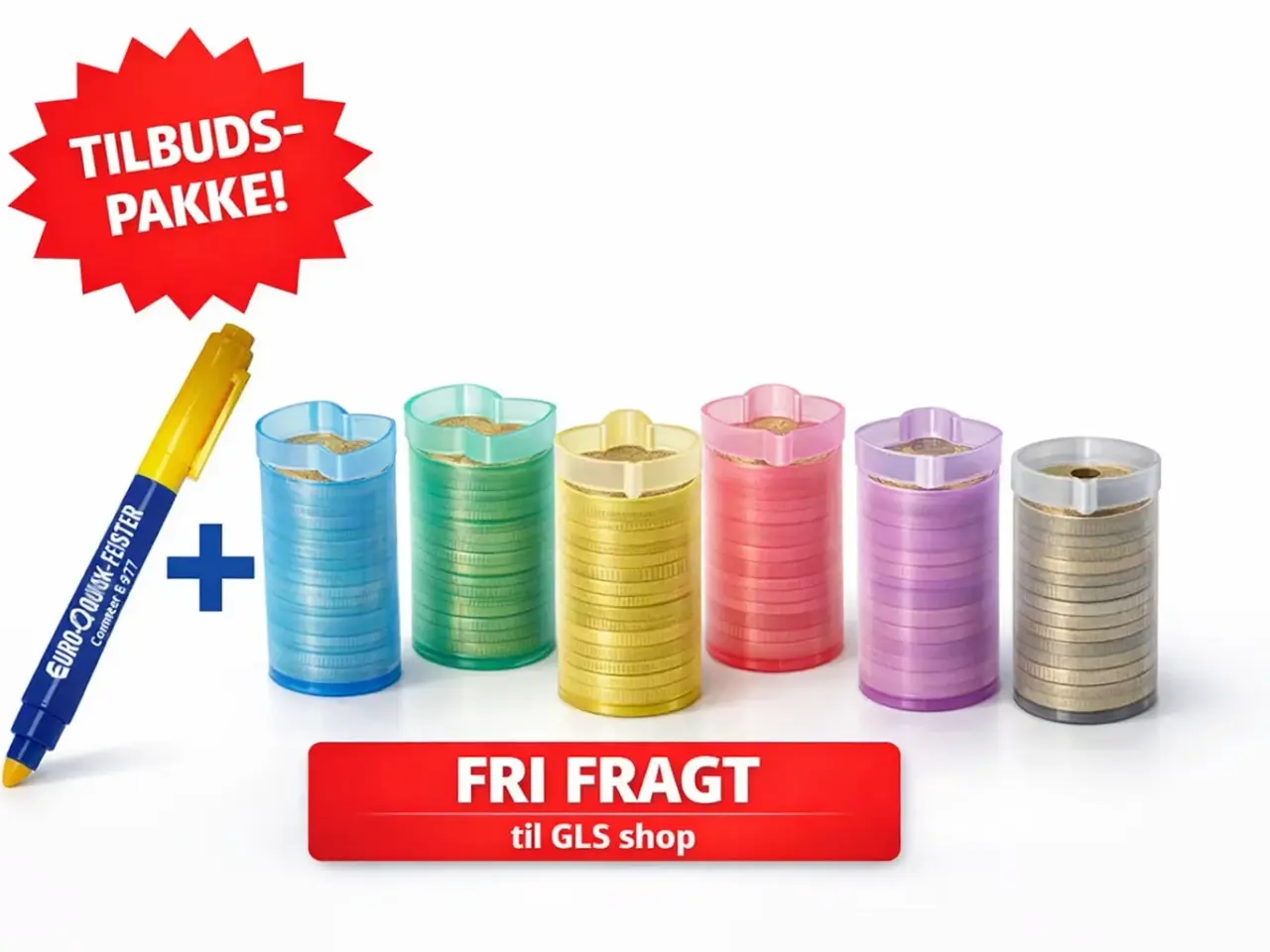 Billede 1 - 100 stk. blandet mønttutter & 2 stk. UV-pen seddel
