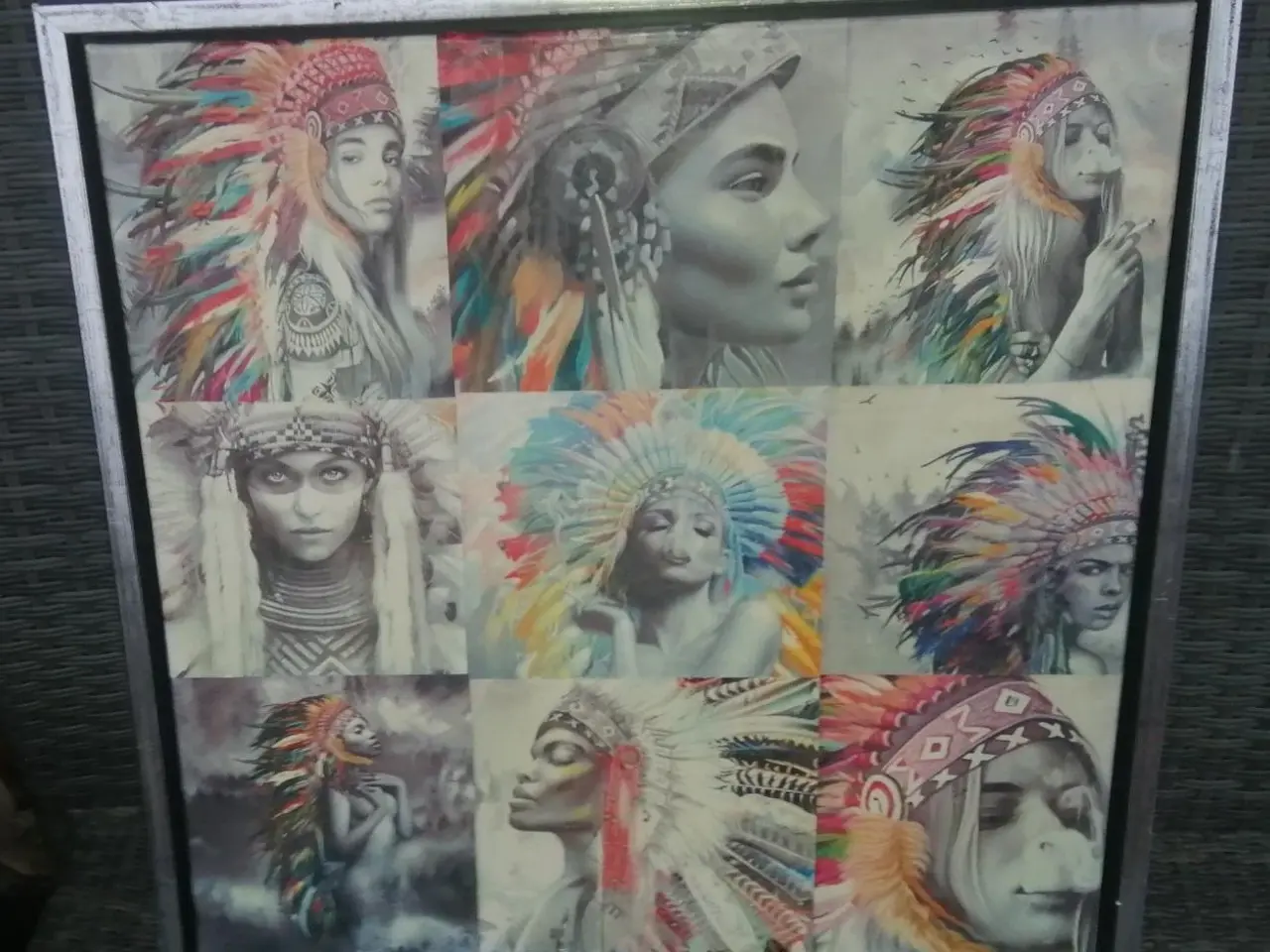 Billede 1 - INDIANER MOTIVER I ANTIK SILVER SVÆVERAMME, 55X55