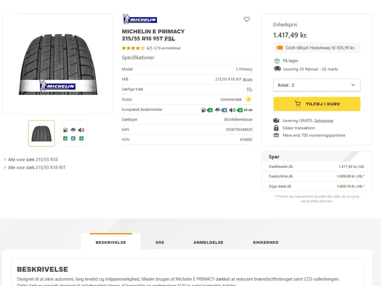 Billede 7 - Michelin sommerdæk 2025