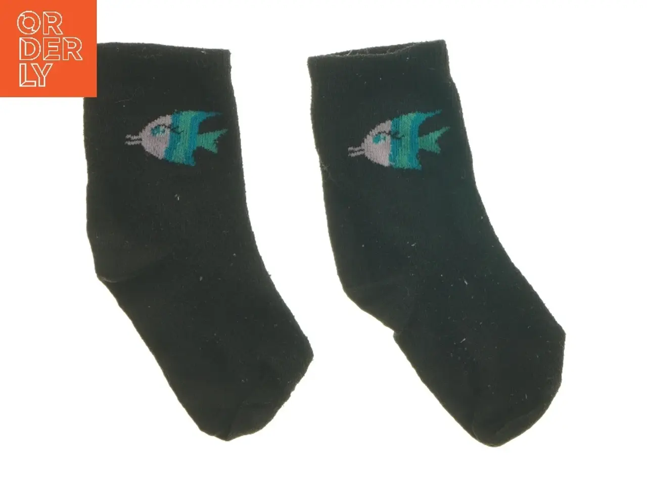 Billede 1 - Små sorte sokker med fiskeprint (str. 12 cm)