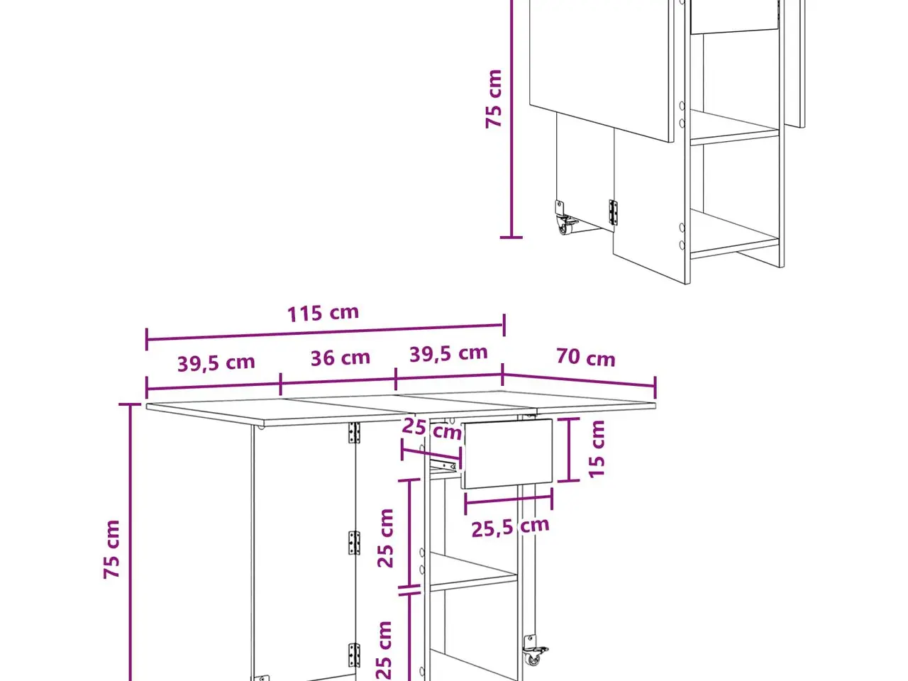 Billede 12 - Foldbart spisebord med opbevaring 115 x 70 x 75 cm - Sonoma-eg