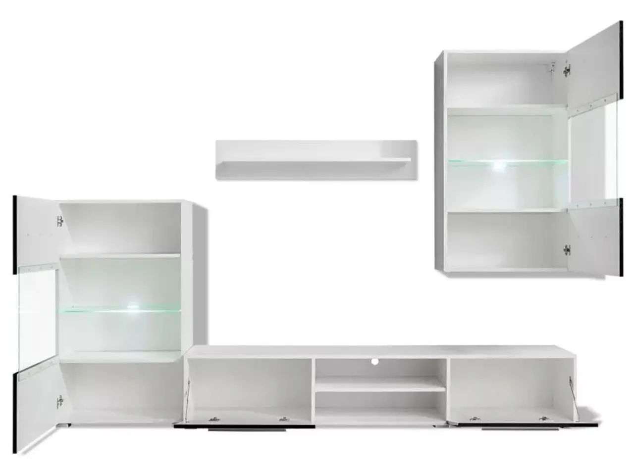 Skabssæt med tv-bord og LED-lys, 5 dele - sort/hvid - GulogGratis.dk