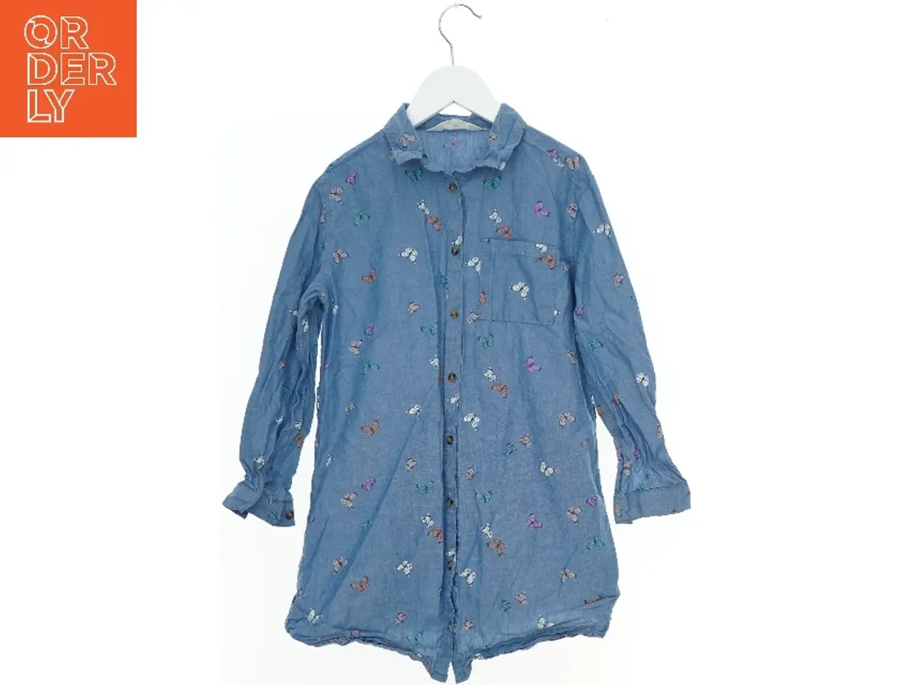 Billede 1 - Blå skjorte med sommerfugletryk fra H&M (str. 128)