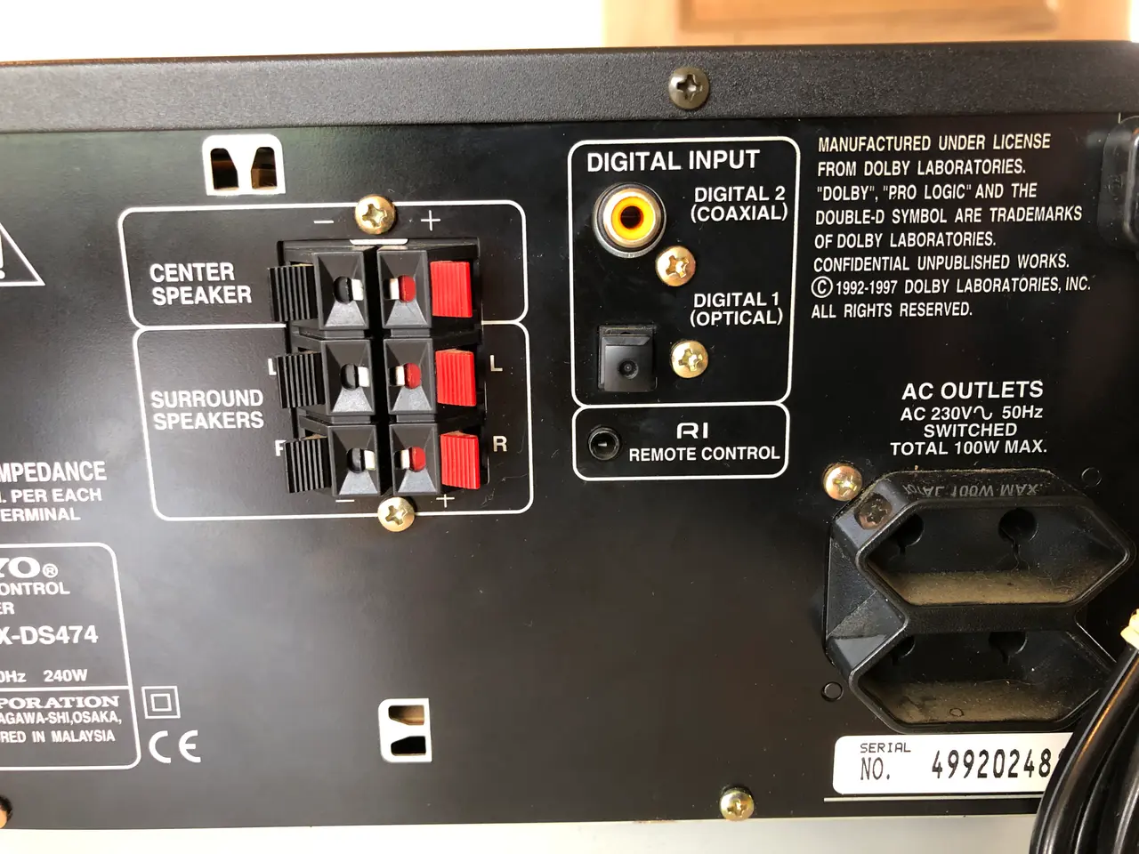 Billede 12 - ONKYO TX-DS474 AV Control Receiver 5.1 Dolby Digit