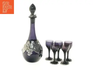 Glas karaffel med fem glas fra Arendal Kandestøber (str. 27 og 9 cm)