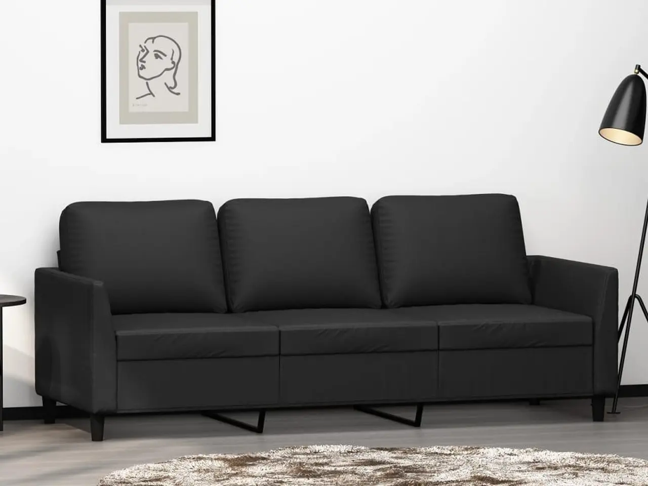Billede 1 - 3-personers sofa i kunstlæder - sort, 180 cm sædebredde