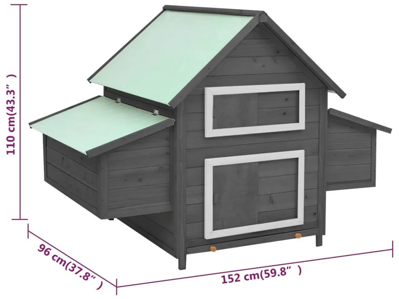 Billede 8 - Hønsehus 150x96x110 cm massivt grantræ grå og hvid
