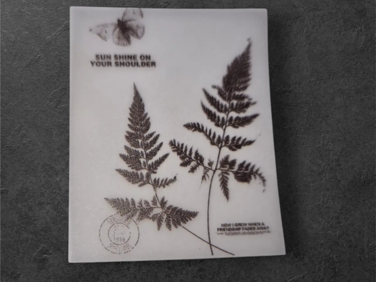 Billede 1 - Vintage papirark med bregner og sommerfugl