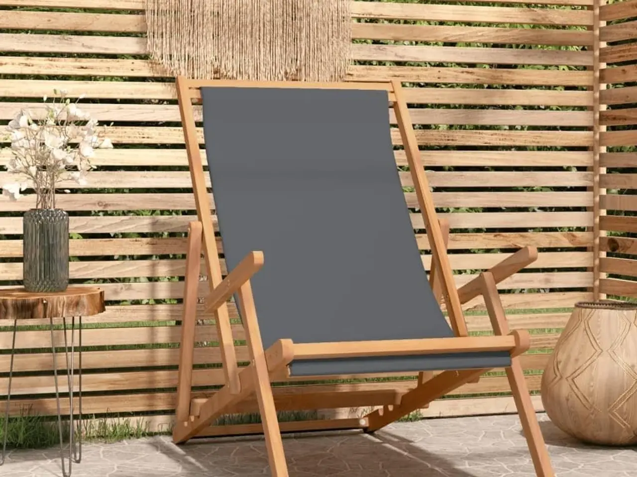 Billede 1 - Foldbar strandstol i massivt teaktræ - grå stof