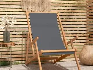 Foldbar strandstol massivt teaktræ grå