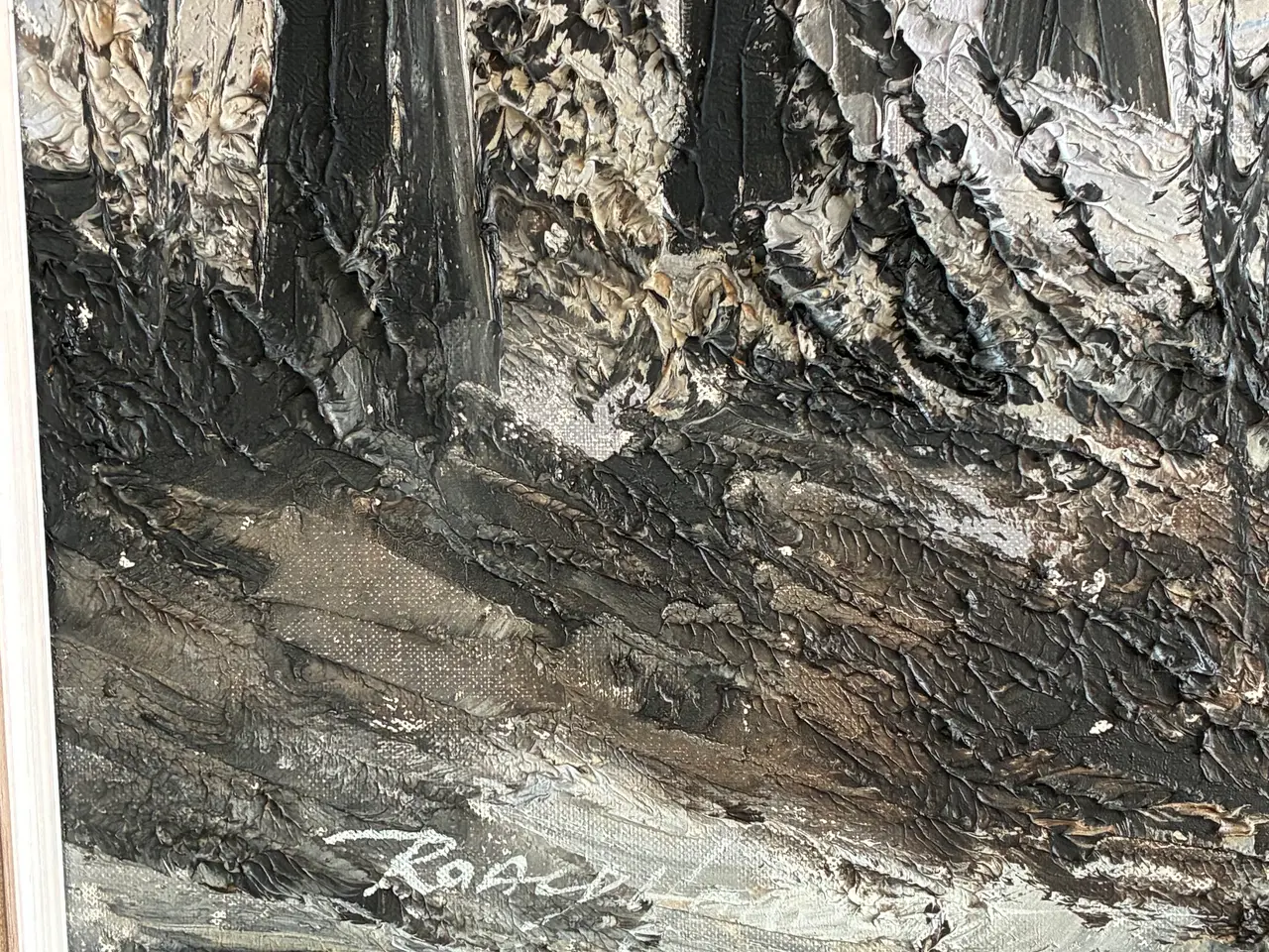 Billede 2 - Flot indrammet oliemaleri af Roald Hansen -vinter