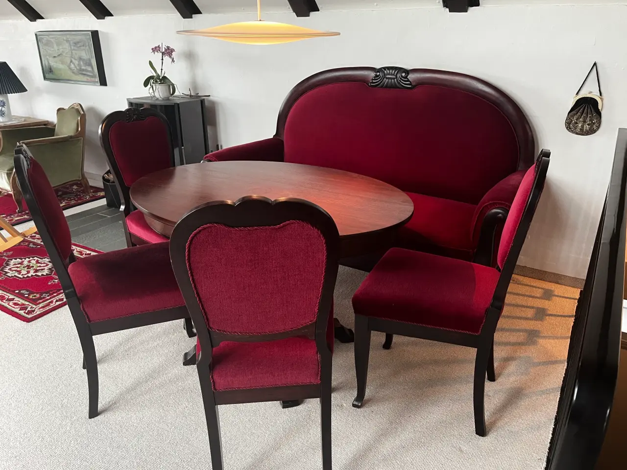 Billede 1 - Antik sofagruppe. Sofa, ovalt bord, 4 stol, lænest