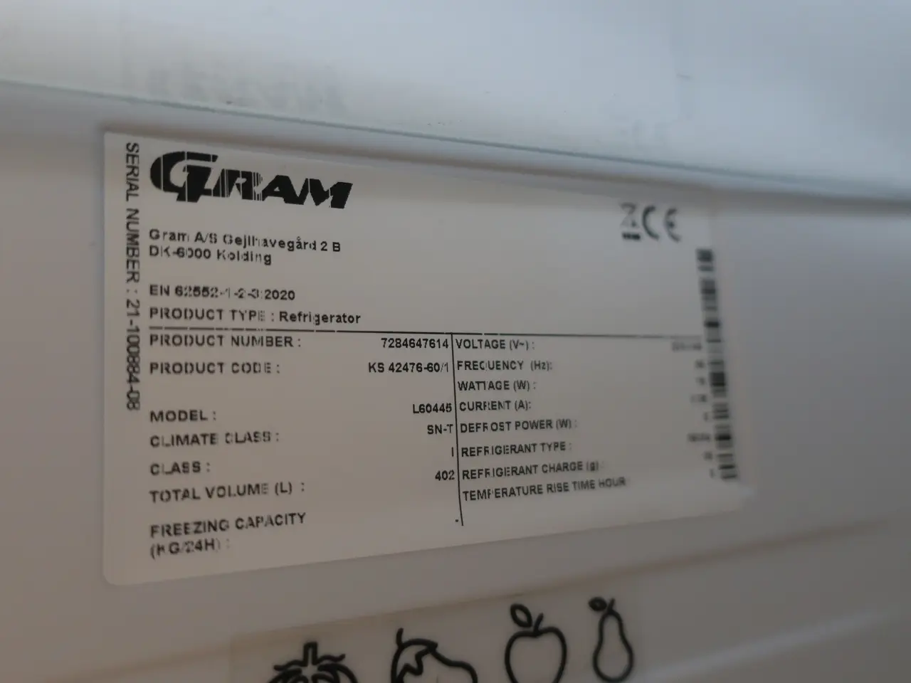 Billede 3 - Køleskab GRAM L60445 uden indhold