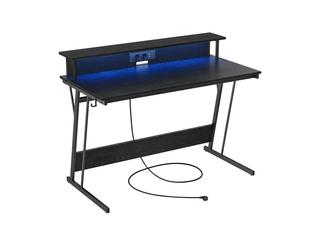 Billede 1 - Skrivebord til gaming med LED og strømudtag, 120 × 60 cm, klassisk sort