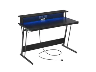 Skrivebord til gaming med LED og strømudtag, 120 × 60 cm, klassisk sort