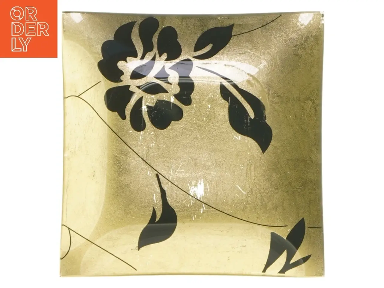 Billede 1 - Dekorativ glasfad med blomstermotiv (str. 15x15 cm)