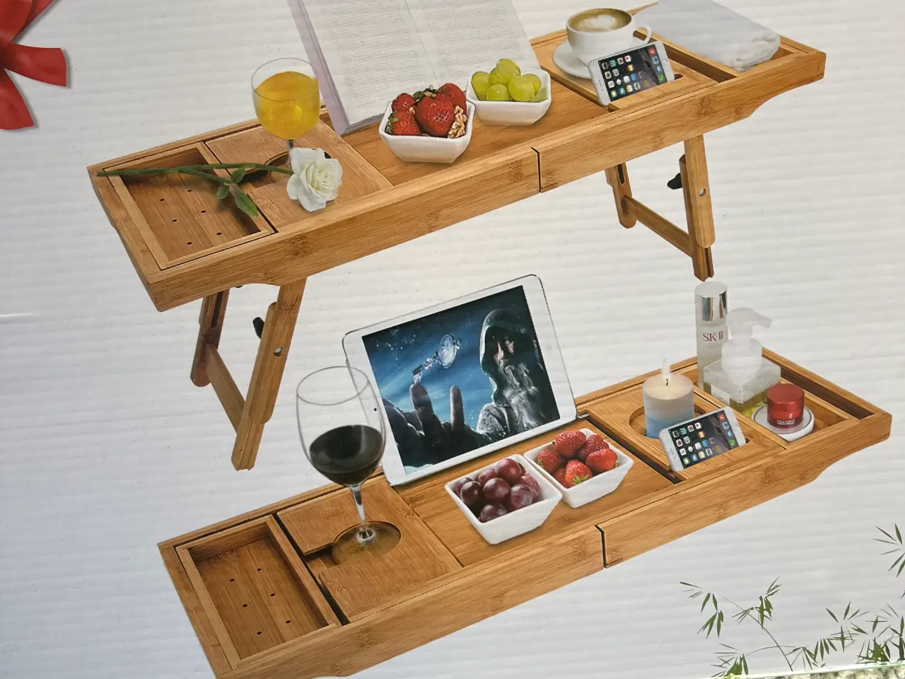 Billede 1 - Badekar bakke i bambus m. holder til vin & tablet