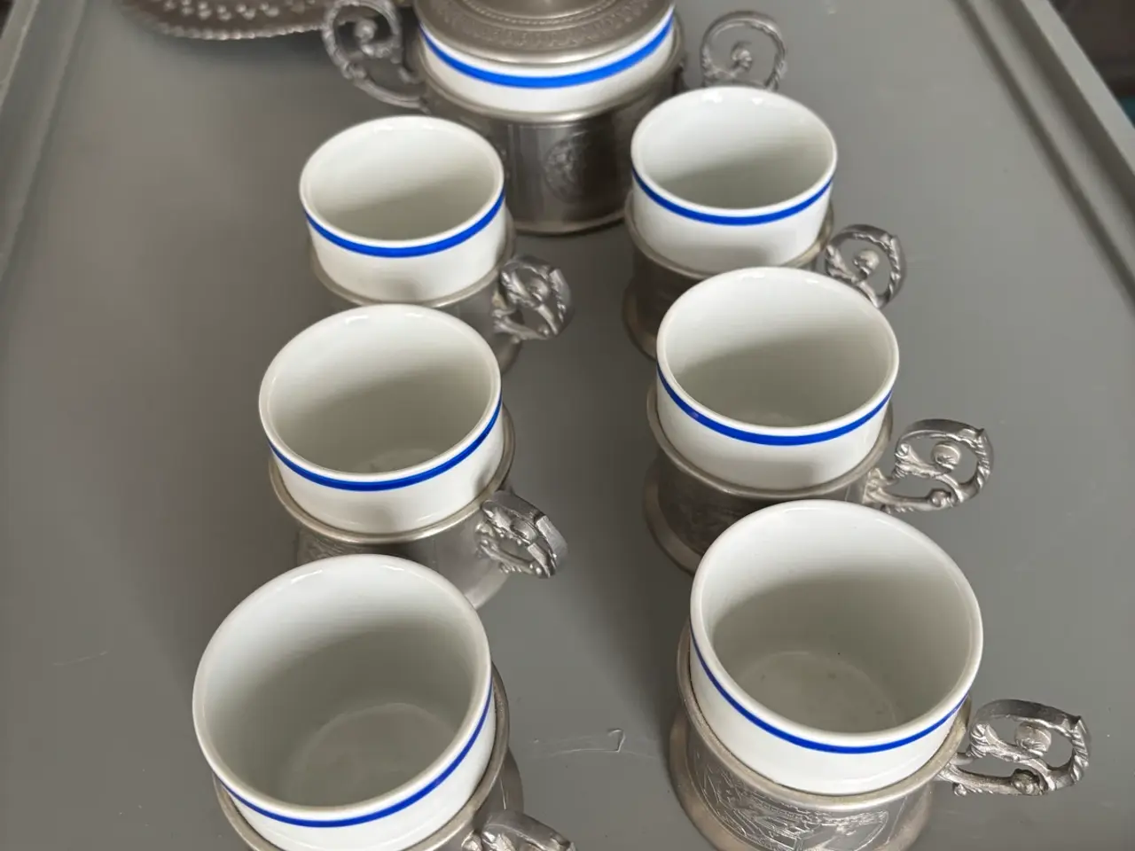 Billede 2 - Mokka - og kaffesæt i en kombination af tin og hvi