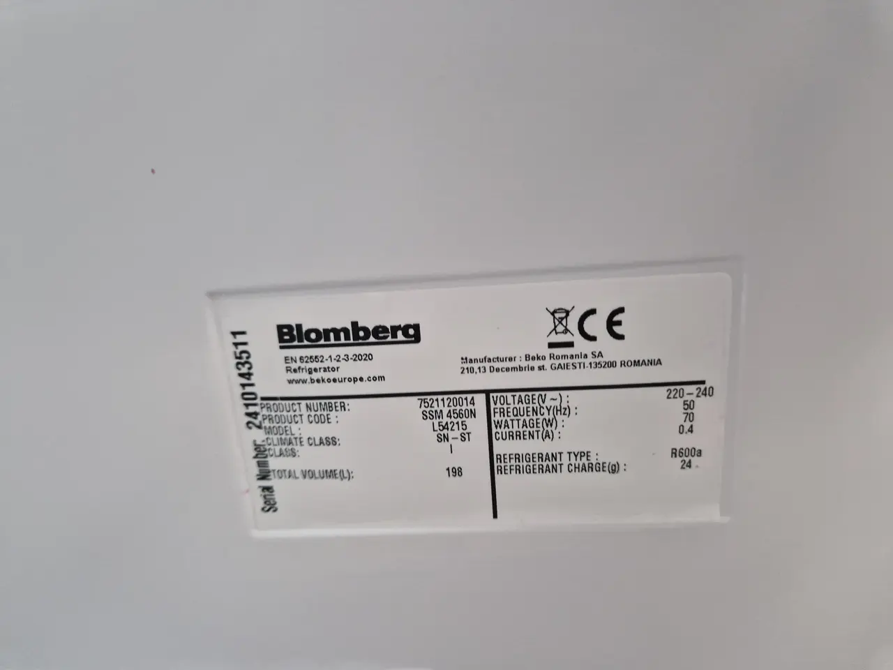 Billede 1 - Blomberg køleskab 198 l