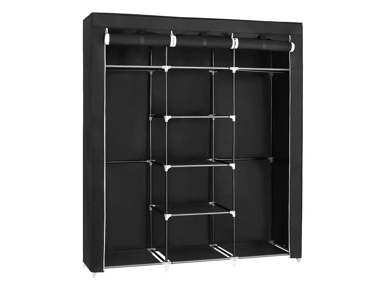 Billede 5 - Foldbart stofskab med 2 tøjstænger - sort, 150 x 45 x 175 cm