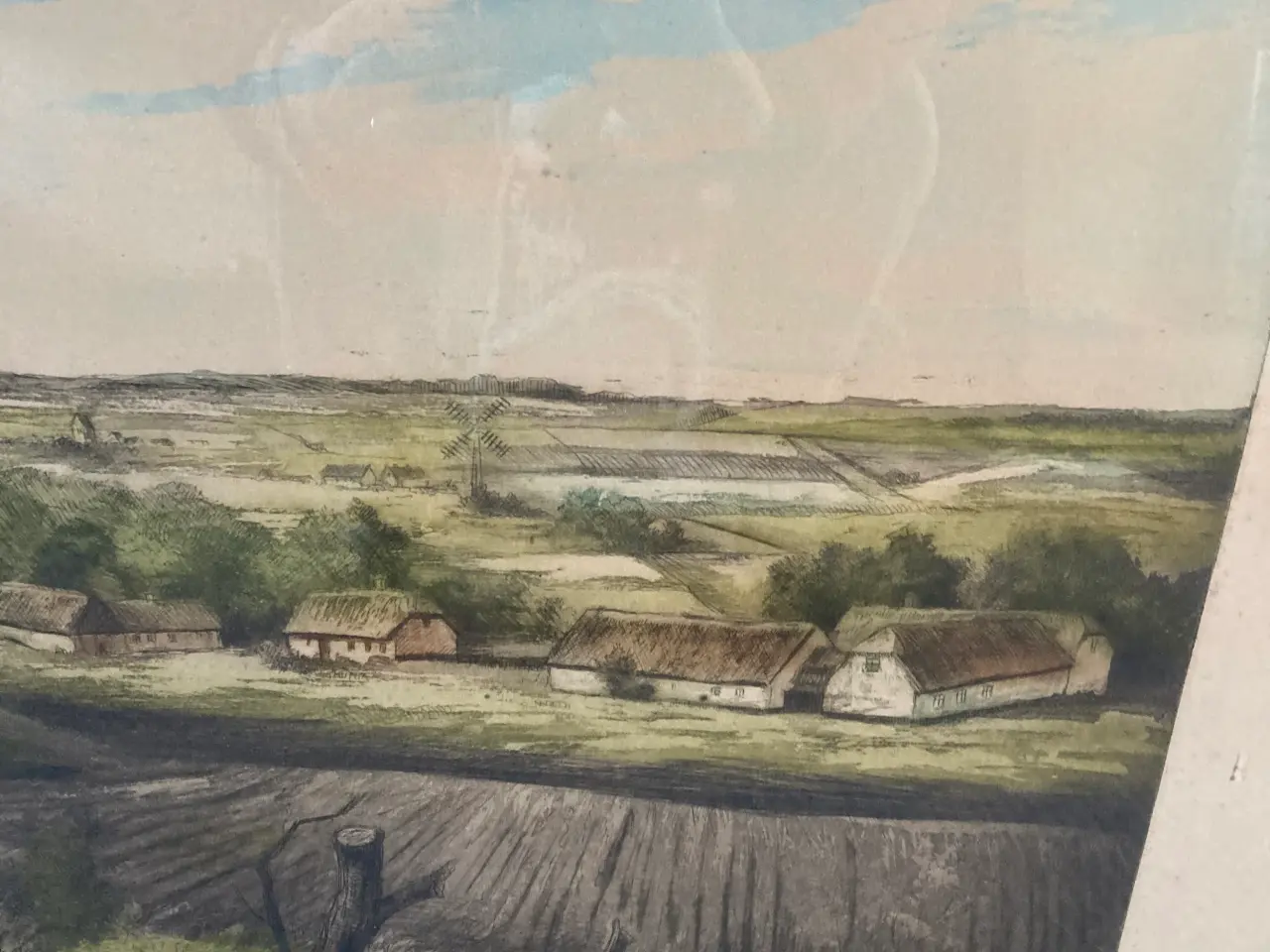 Billede 2 - Maleri/tegning af landskab imellem Skive og Viborg