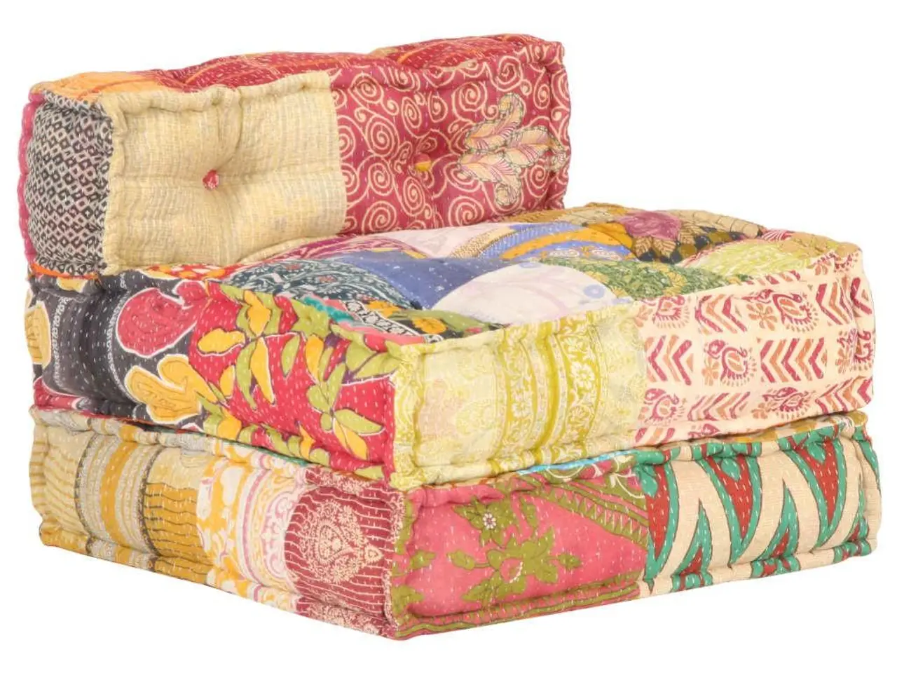Billede 7 - Modulpuf i patchwork - farverig stof puf med ryglæn