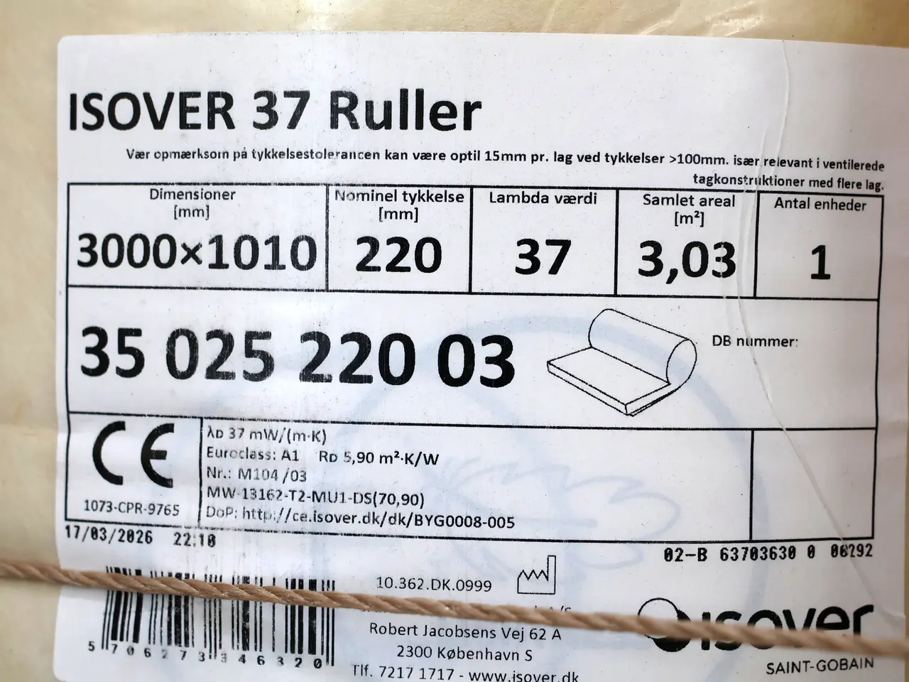 Billede 4 - 9 Pk Isover 37 isolering, 3000*1010mm tykkelse 220