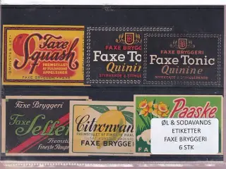 Øl og Sodavands Etiketter - Faxe Bryggeri - 6 Stk.