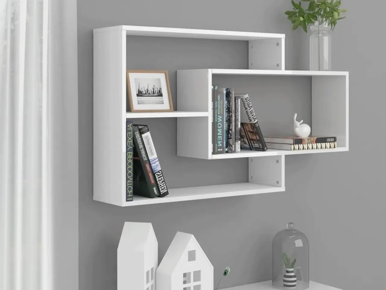 Billede 1 - Væghylder 104x20x58,5 cm konstrueret træ hvid højglans
