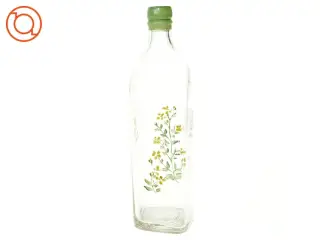 Gammel flaske vase med blomstermotiv (str. 27 x 7 cm)