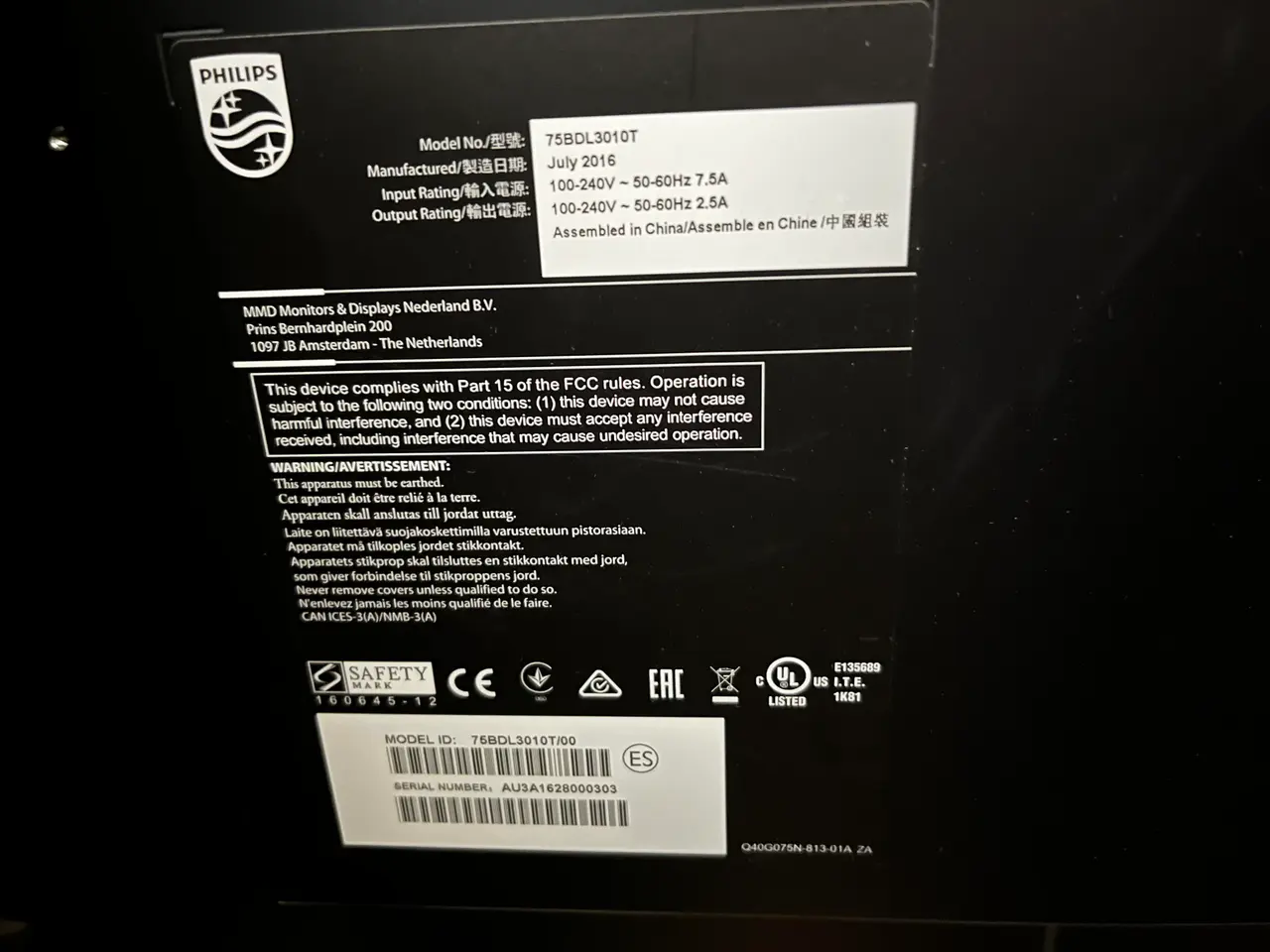 Billede 3 - Fjernsyn PHILIPS 75BDL3010T på rullestativ