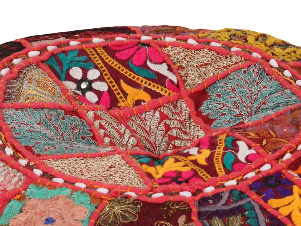 Billede 2 - Puf i patchwork - rund, håndlavet bomuld 40 × 20 cm, rød