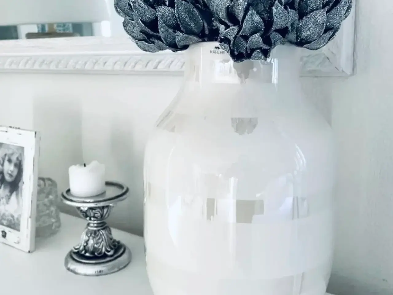 Billede 1 - Dekoration sølv kunstig glitter blomster