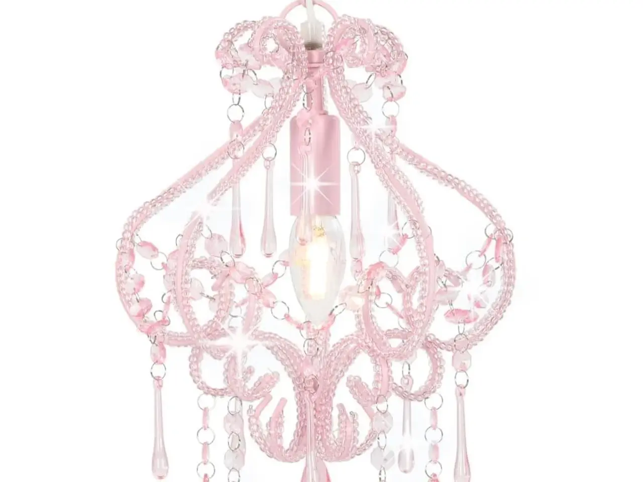 Billede 1 - Loftlampe med perler - rund E14, pink