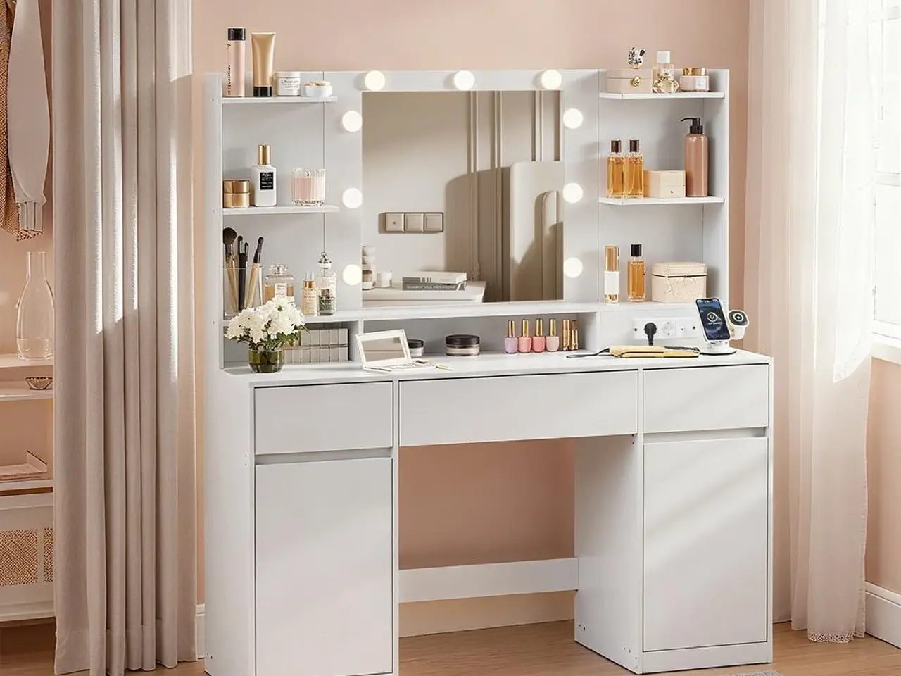 Billede 6 - Toiletbord med spejl og LED-lys - hvid